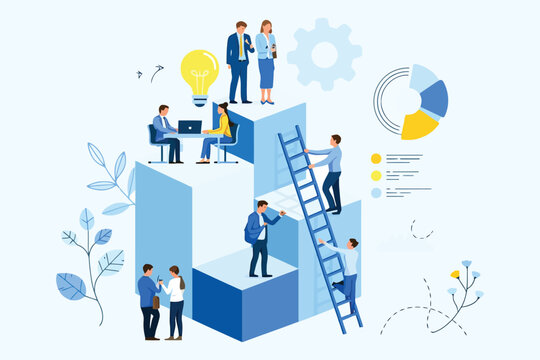 Project Management Business Workflow Research and Development Flat Design Vector Illustration for Website Banner, Marketing Material, Business Presentation and Online Advertising