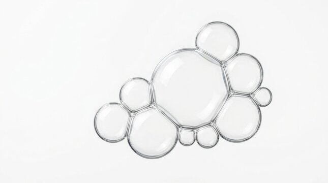 Transparent soap bubbles on white background, clear liquid foam texture, cosmetic gel lather for skincare product marketing