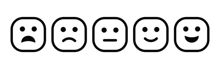 Five black line art emoticons showing a range of facial expressions on a white background © GRAPHIC ZONE