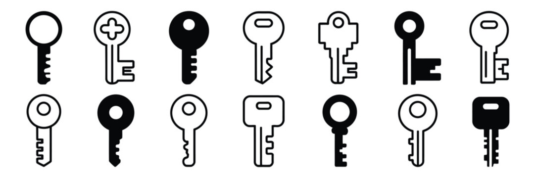 Key Icon Vector Illustration with Vintage Key, House Key, Security Access, Password Protection and Old Key Silhouette for Lock, Safety and Authentication Design
