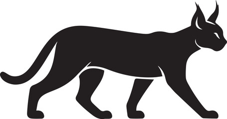 Black silhouette of a lynx walking on a white background wild feline predator design © GRAPHIC ZONE
