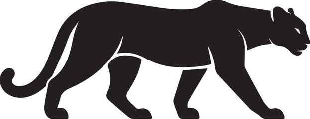 Black silhouette of a panther walking on a white background predatory feline design © GRAPHIC ZONE