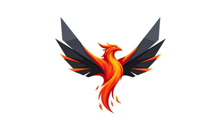 Naklejka premium Mythical phoenix bird in flight with vibrant orange and black wings spread wide.