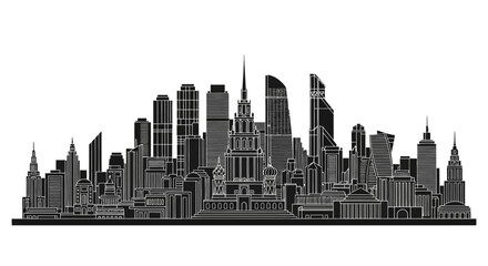 Obraz premium Moscow City Skyline Silhouette Isolated on White Background