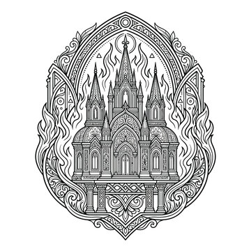 Intricate Gothic Castle Architectural Drawing.