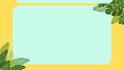 Vibrant tropical leaves elegantly frame a clean, modern pastel green background on a cheerful sunny yellow canvas, perfect for natural-themed designs or presentations