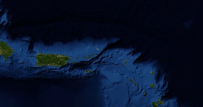 Virgin Gorda on Globe. Zoom into the island with Earth spinning in space. High detail physical world map with Virgin Gorda on it. Elements of this image furnished by NASA.