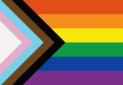 Bandera del orgullo del progreso lgbtq con franjas de colores y un tri&aacute;ngulo inclusivo en el lateral izquierdo