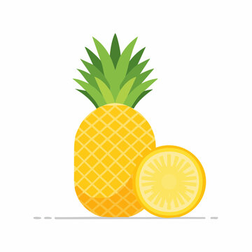 Flat illustration of a whole pineapple and a slice