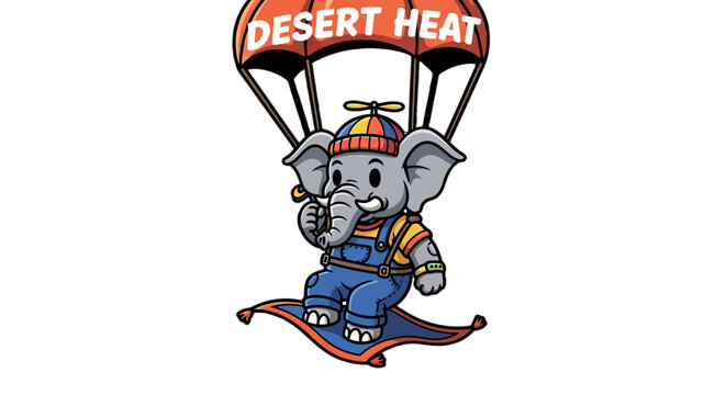 Cute Cartoon Elephant Parachuting with Colorful Parachute Design.