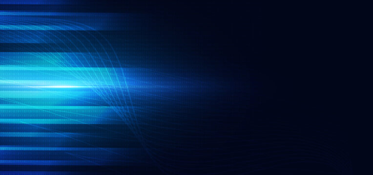 Abstract digital technology background featuring a glowing blue sphere covered with binary code