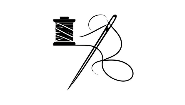 Needle and thread spool icon, sewing symbol with abstract loop, representing craft and tailoring