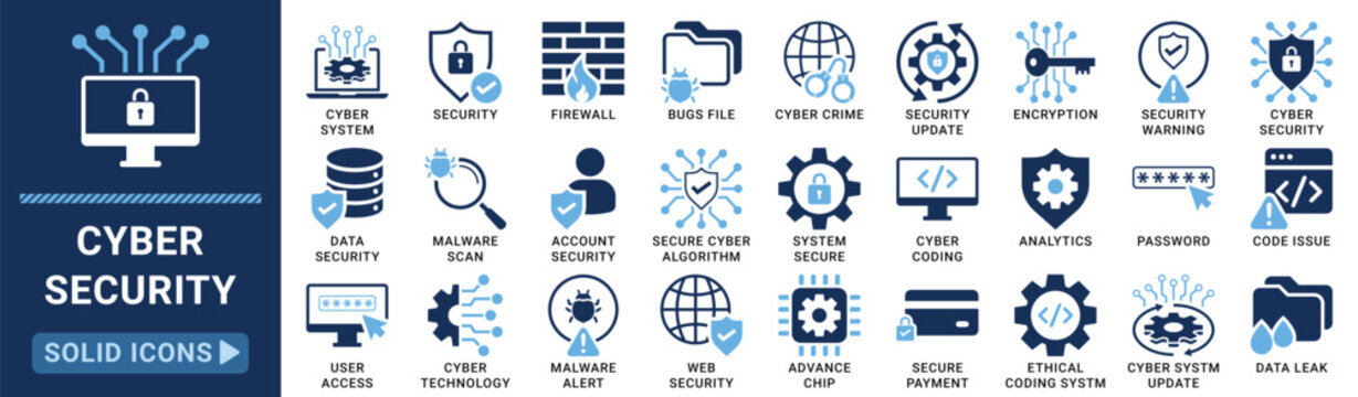 Cyber security icon set. Set of Cyber security, encryption and cyber system symbol set - Vector 