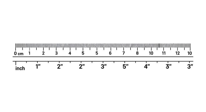 Precision horizontal ruler marking template vector illustration featuring metric centimeter and imperial inch measure unit scale indicator icon for technical drawing and engineering design