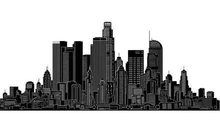 Fototapeta premium Black and White City Skyline Silhouette Vector Illustration