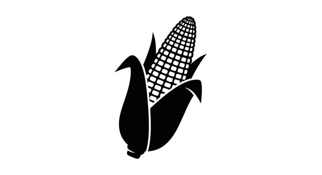 Stylized golden corn cob icon and green maize stalk vector illustration, organic vegetable logo symbol for agriculture harvest, cereal plant emblem for food industry and starch production