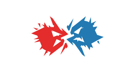 Fototapeta premium Red and Blue Abstract Shapes Facing Off, Symbolizing Conflict and Opposition