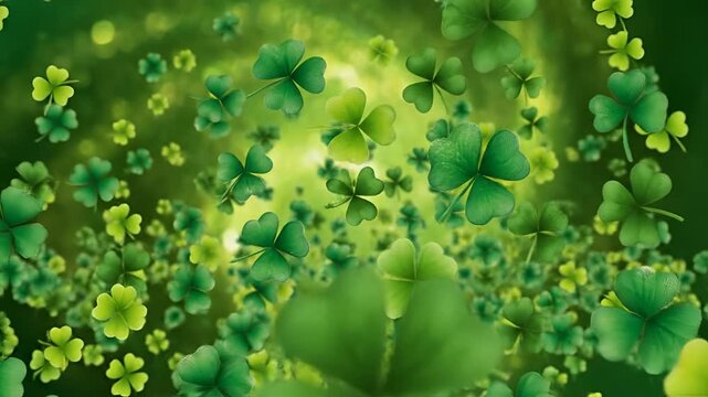 Abstract Green Clover Background Animation with Floating Lucky Symbols.