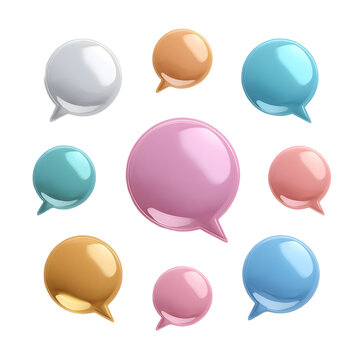 Set of 9 Glossy 3D Speech Bubble Icons in Pastel Colors on White Background