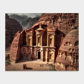 A travel sticker of the ancient city of Petra in Jordan.