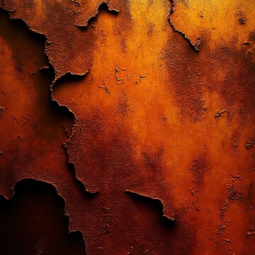 A weathered metallic surface with oxidation and industrial corrosion effects.