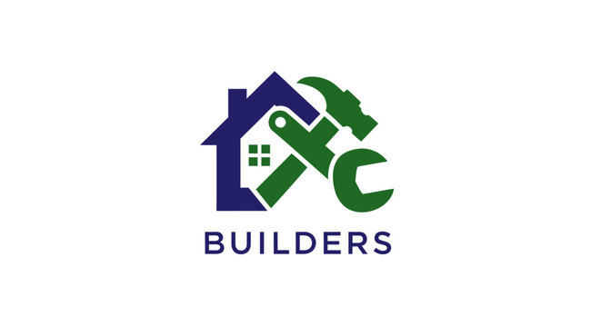 Builders logo with house and tools.
