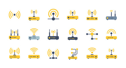 Fototapeta premium Collection of various wireless router icons.