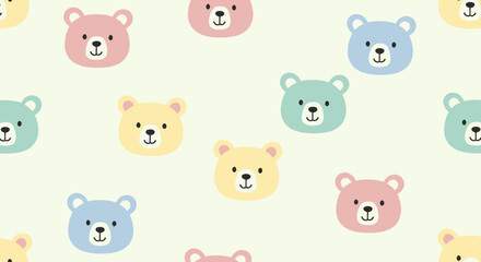 Obraz premium Colorful cartoon bear heads pattern.