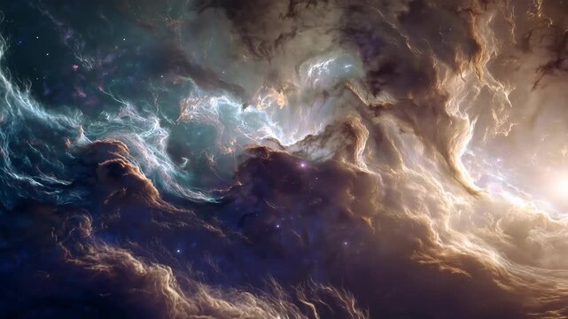 Beautiful clouds of gas and dust in outer space create a colorful scene in the universe during the night sky