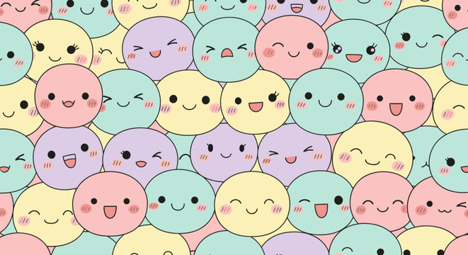Colorful cartoon faces with expressions.