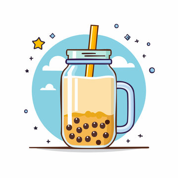 Bubble Tea in a Jar with Straw