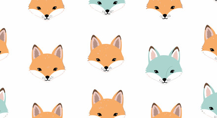 Fototapeta premium Colorful cartoon fox faces pattern.
