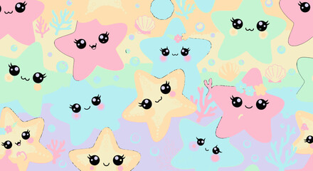 Obraz premium Colorful cartoon star faces smiling.
