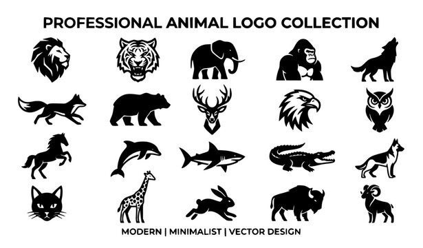 Animal Logo Collection Vector Set Isolated on White Background