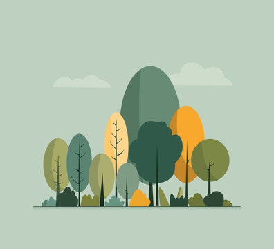 vector cartoon style landscape illustration with trees