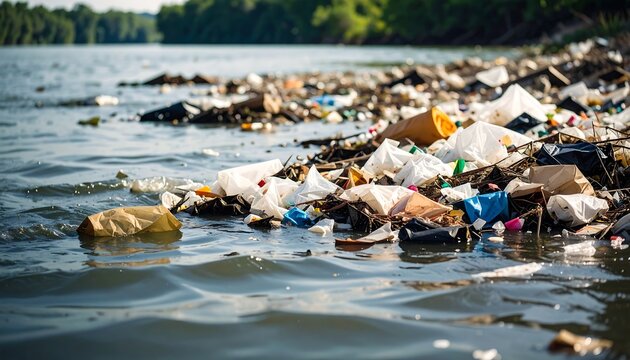 River polluted with plastic debris