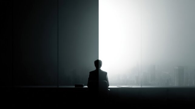 Corporate Figure Contemplating Future in Modern Office Environment