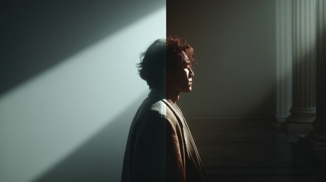 Light and Shadow Contrast in Profile of a Thoughtful Individual
