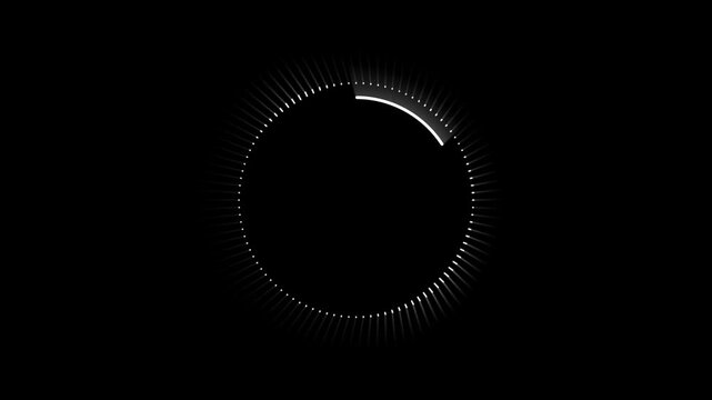 White audio waveform lighting ring visualizer with seamless equalizer movement, futuristic sound analysis graphics and cinematic black background motion effects
