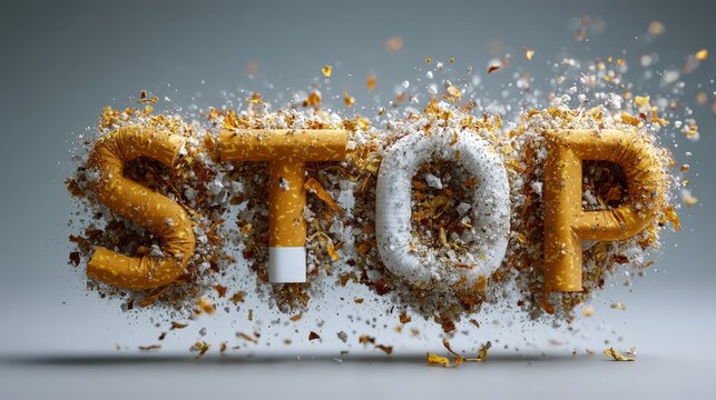 Creative Stop Sign Concept with Exploding Materials and Textures