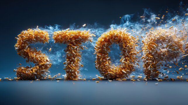 Creative Stop Smoking Concept with Cigarette Butts and Smoke