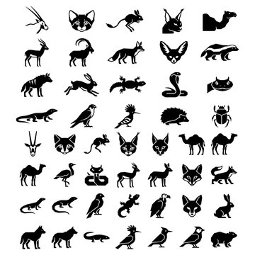 Arabian desert wildlife geometric animal icons and minimalist low poly vector silhouette pack