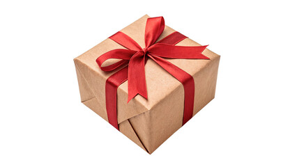 Fototapeta premium Simple rectangular cardboard gift box wrapped with red ribbon bow isolated on transparent background