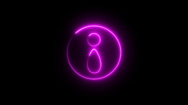 Glowing neon pink color information sign icon animation info help desk idea desk support desk sign symbol on black background