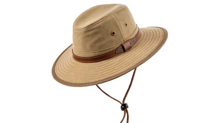 Classic light brown wide brim safari straw hat accessory isolated on transparent background © novik-png
