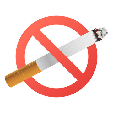 No Smoking Sign with Realistic Burning Cigarette Vector Illustration
