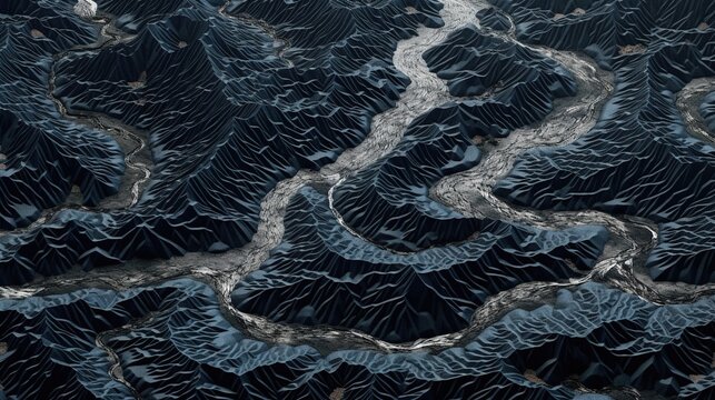 A creative typographic world map formed by flowing rivers.