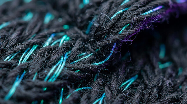 Macro Texture of Woven Smart Fabric with Glowing Optical Fibers