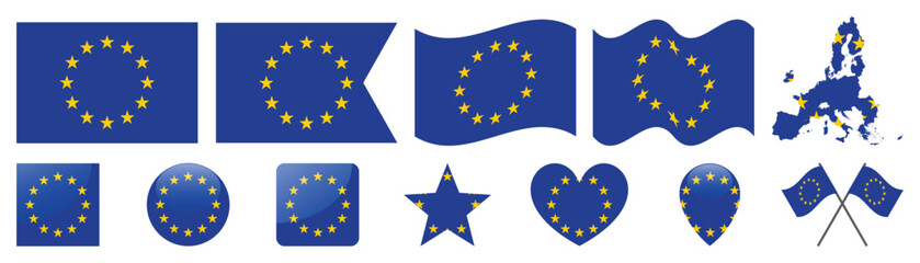 European Union flag icons and member map collection. © BestBuyPoints