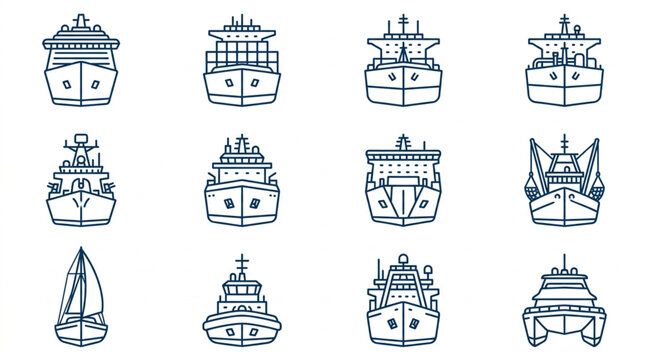 Various Types of Ships and Vessels Icons